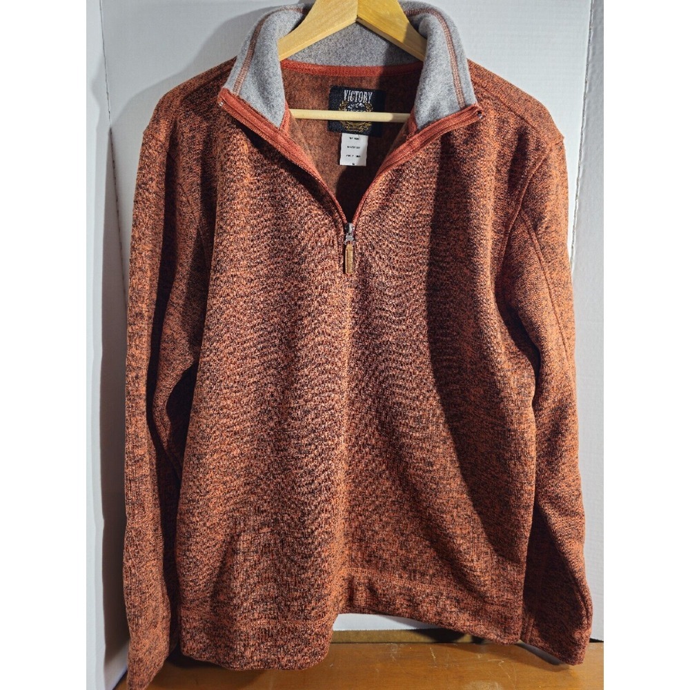 Victory Rugged Wear Men Medium Orange Speckled 1/4 Zip Pullover Jacket Chest 21"